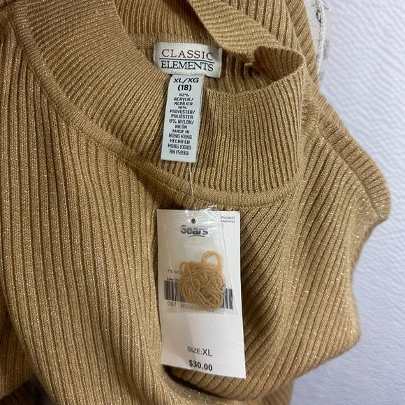 Classic Elements gold metallic shimmer sweater size X-large mock turtleneck NWT - Picture 6 of 8